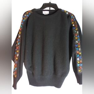 Black Sweater with Colorful Accents Angora And Lambswool Black Baggy S Or M